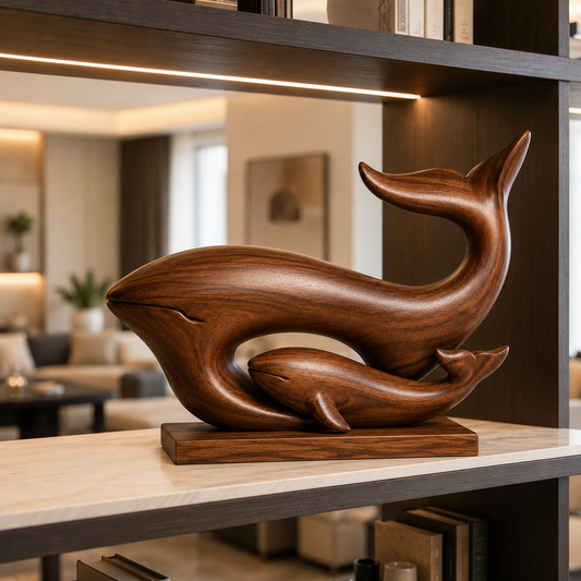 Holz-Wal-Skulptur, Mutter und Kalb Dekoration, Maritime Wohnraumdeko