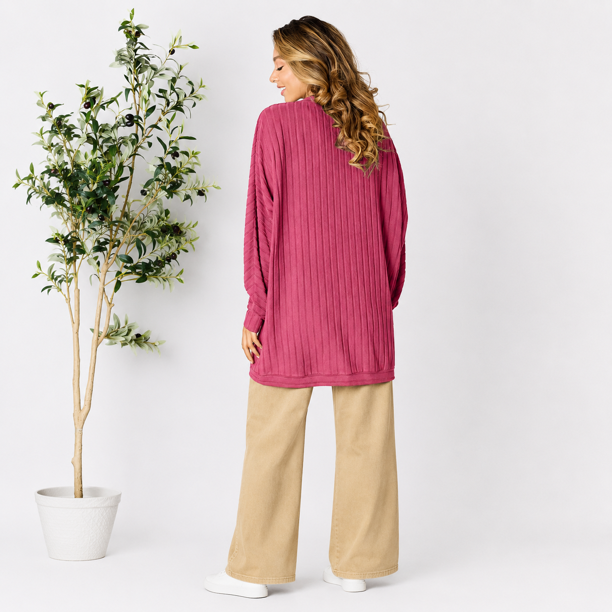 Damen Strick-Cardigan mit offener Vorderseite | Leichter Ripp-Cardigan