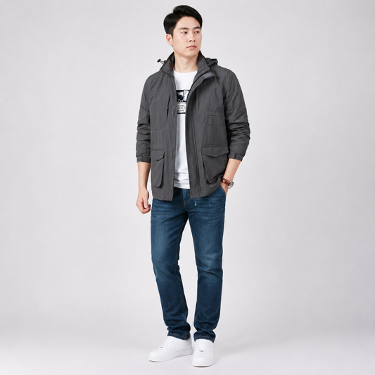 Herren Leichte Kapuzenjacke | Bequeme Freizeitjacke mit Reißverschluss