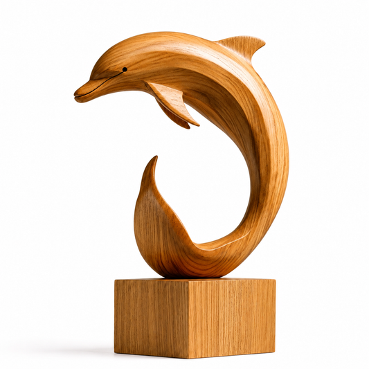 Abstrakte Holz-Delfin-Skulptur – Moderner Dekorativer Akzent für Zuhause und Büro