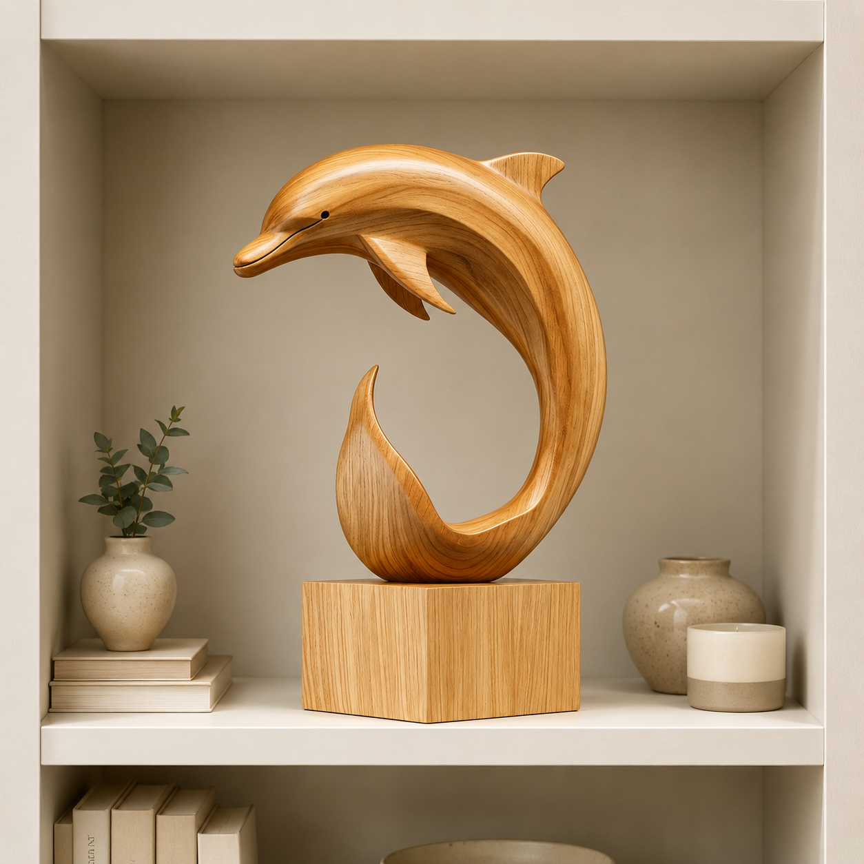 Abstrakte Holz-Delfin-Skulptur – Moderner Dekorativer Akzent für Zuhause und Büro