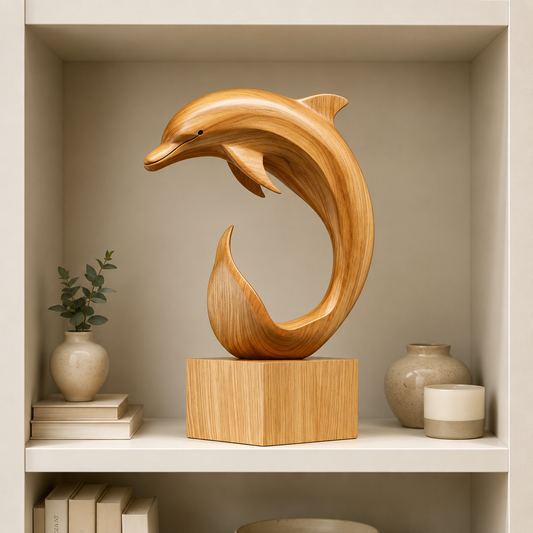 Abstrakte Holz-Delfin-Skulptur – Moderner Dekorativer Akzent für Zuhause und Büro