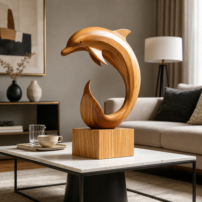 Abstrakte Holz-Delfin-Skulptur – Moderner Dekorativer Akzent für Zuhause und Büro