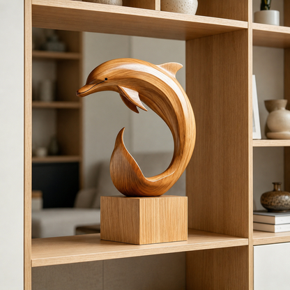 Abstrakte Holz-Delfin-Skulptur – Moderner Dekorativer Akzent für Zuhause und Büro