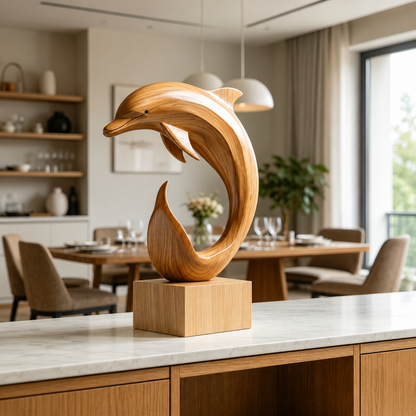 Abstrakte Holz-Delfin-Skulptur – Moderner Dekorativer Akzent für Zuhause und Büro