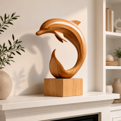 Abstrakte Holz-Delfin-Skulptur – Moderner Dekorativer Akzent für Zuhause und Büro
