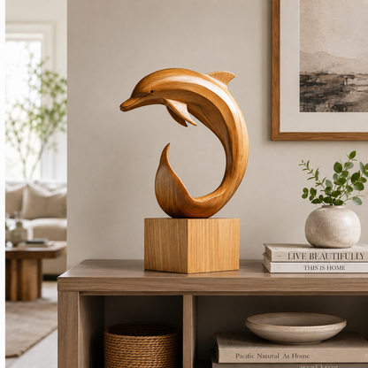 Abstrakte Holz-Delfin-Skulptur – Moderner Dekorativer Akzent für Zuhause und Büro