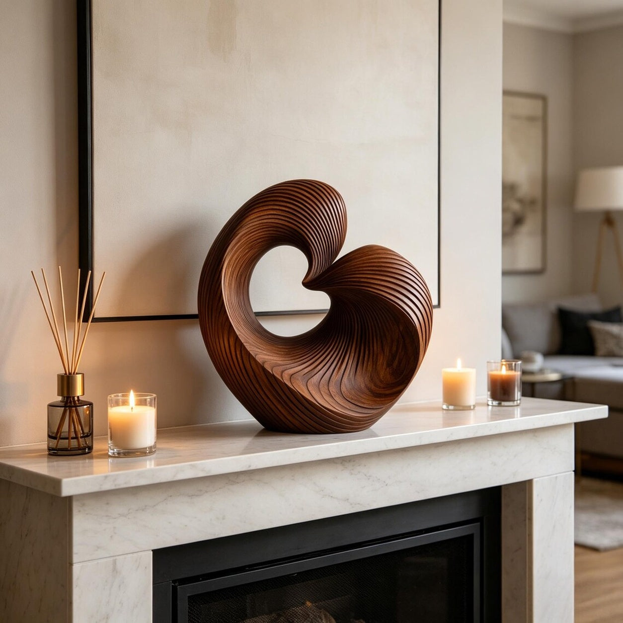 Abstrakte Spiral-Holzskulptur, Moderne Geometrische Dekoration für Wohnraum, Regal und Büro