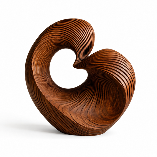 Abstrakte Spiral-Holzskulptur, Moderne Geometrische Dekoration für Wohnraum, Regal und Büro
