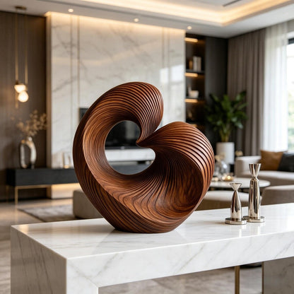 Abstrakte Spiral-Holzskulptur, Moderne Geometrische Dekoration für Wohnraum, Regal und Büro