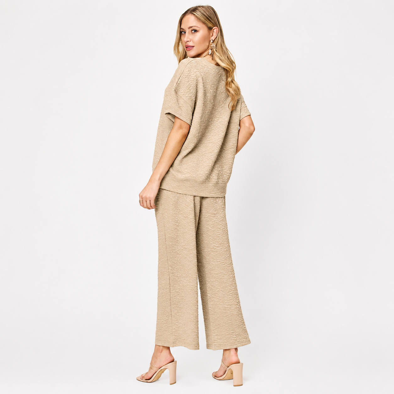 Damen Zweiteiliges Struktur-Set | Oberteil und Weite Hose