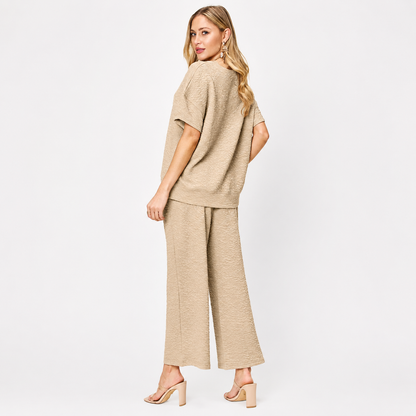 Damen Zweiteiliges Struktur-Set | Oberteil und Weite Hose