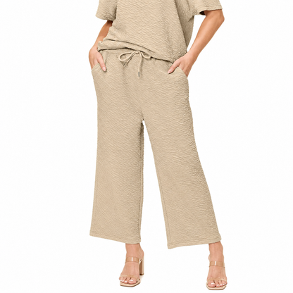 Damen Zweiteiliges Struktur-Set | Oberteil und Weite Hose
