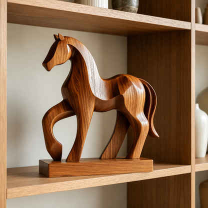 Holz Pferde Skulptur, Abstrakte Pferdefigur, Moderne Tierdekoration für Zuhause und Büro