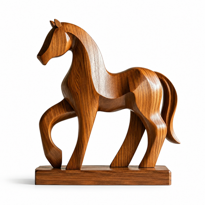 Holz Pferde Skulptur, Abstrakte Pferdefigur, Moderne Tierdekoration für Zuhause und Büro