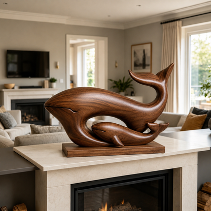 Holz-Wal-Skulptur, Mutter und Kalb Dekoration, Maritime Wohnraumdeko
