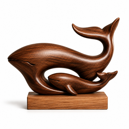 Holz-Wal-Skulptur, Mutter und Kalb Dekoration, Maritime Wohnraumdeko