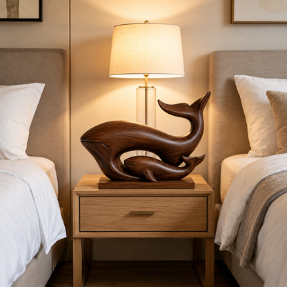 Holz-Wal-Skulptur, Mutter und Kalb Dekoration, Maritime Wohnraumdeko