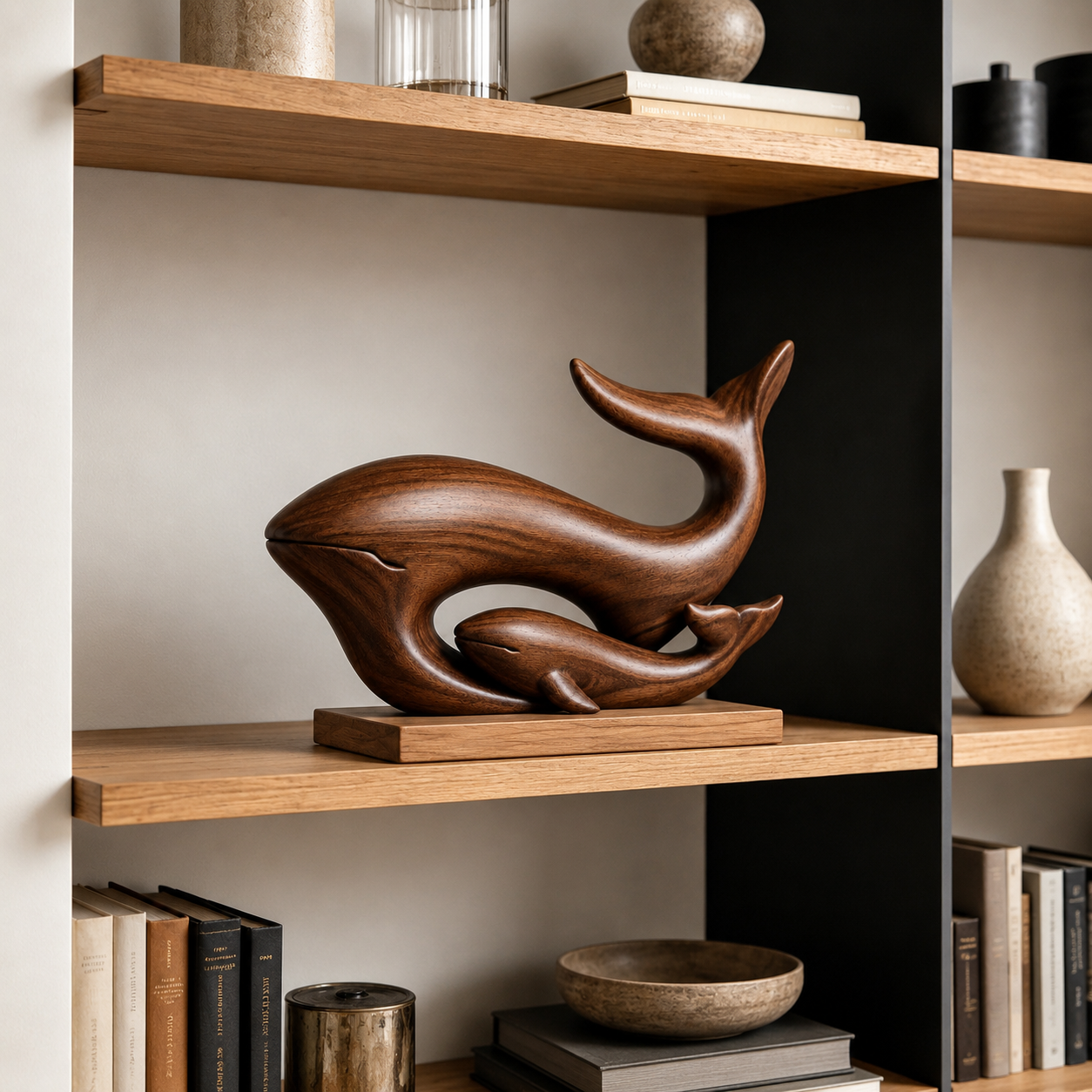 Holz-Wal-Skulptur, Mutter und Kalb Dekoration, Maritime Wohnraumdeko