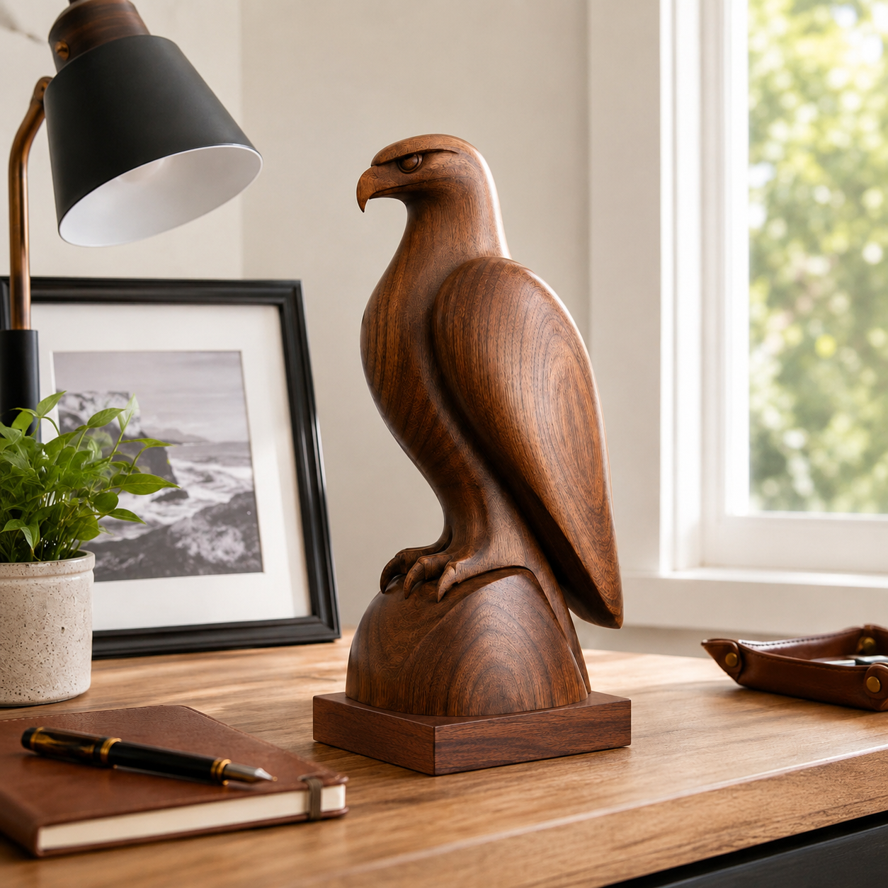 Holz Adler Skulptur, Adlerfigur Dekoration, Vogelstatue für Regal und Buro