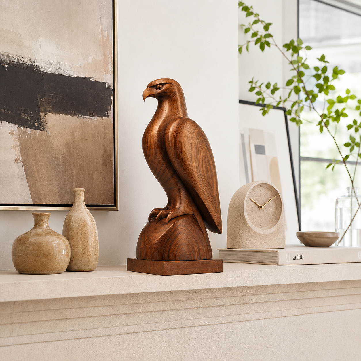 Holz Adler Skulptur, Adlerfigur Dekoration, Vogelstatue für Regal und Buro