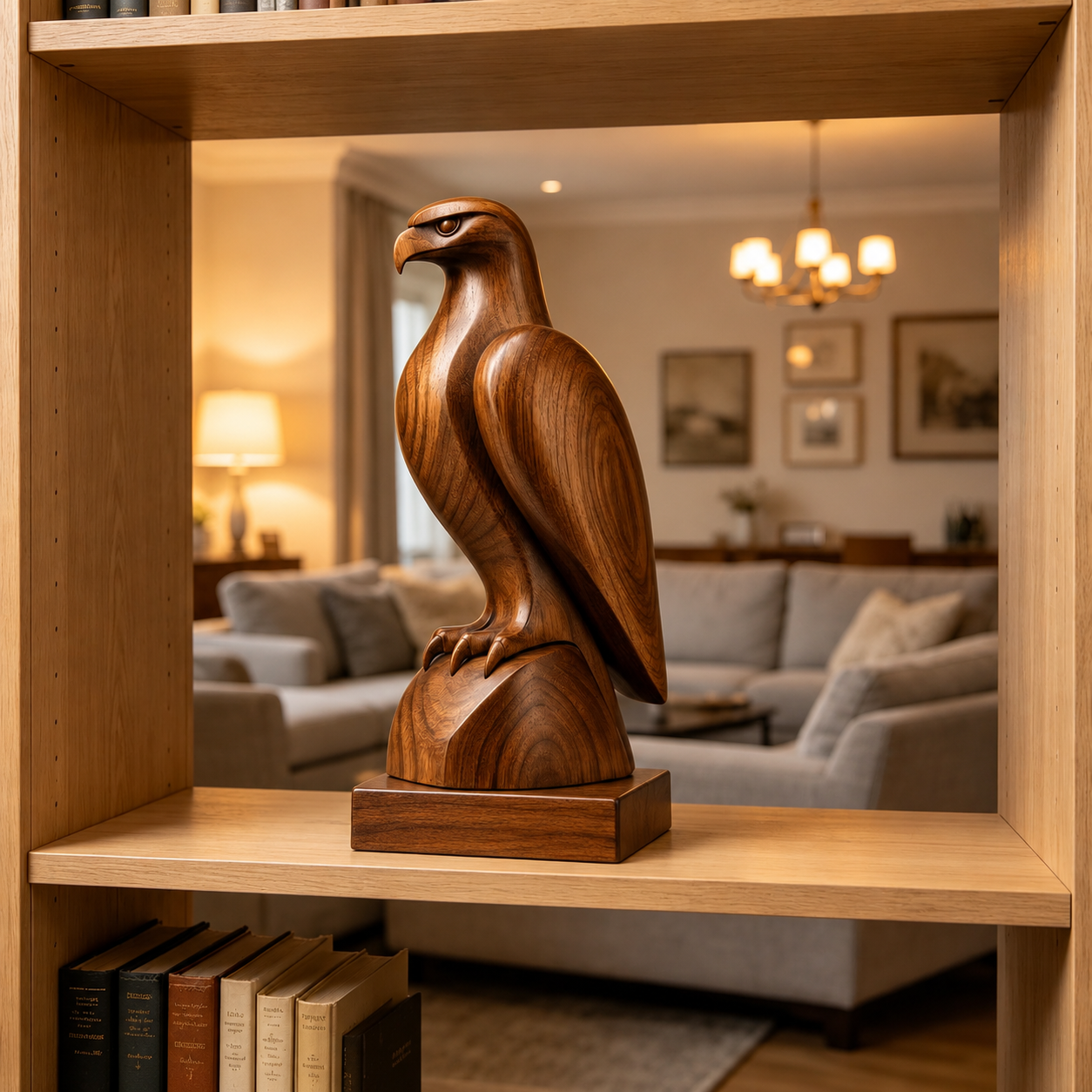 Holz Adler Skulptur, Adlerfigur Dekoration, Vogelstatue für Regal und Buro