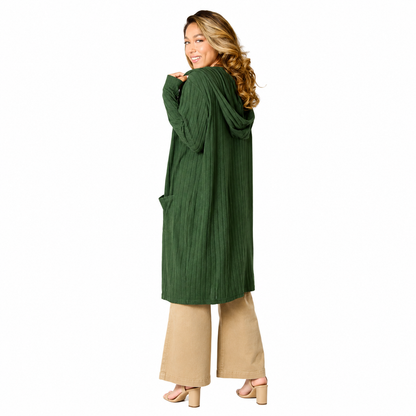 Damen Kapuzen-Cardigan in Langform | Bequeme Strickjacke mit Taschen