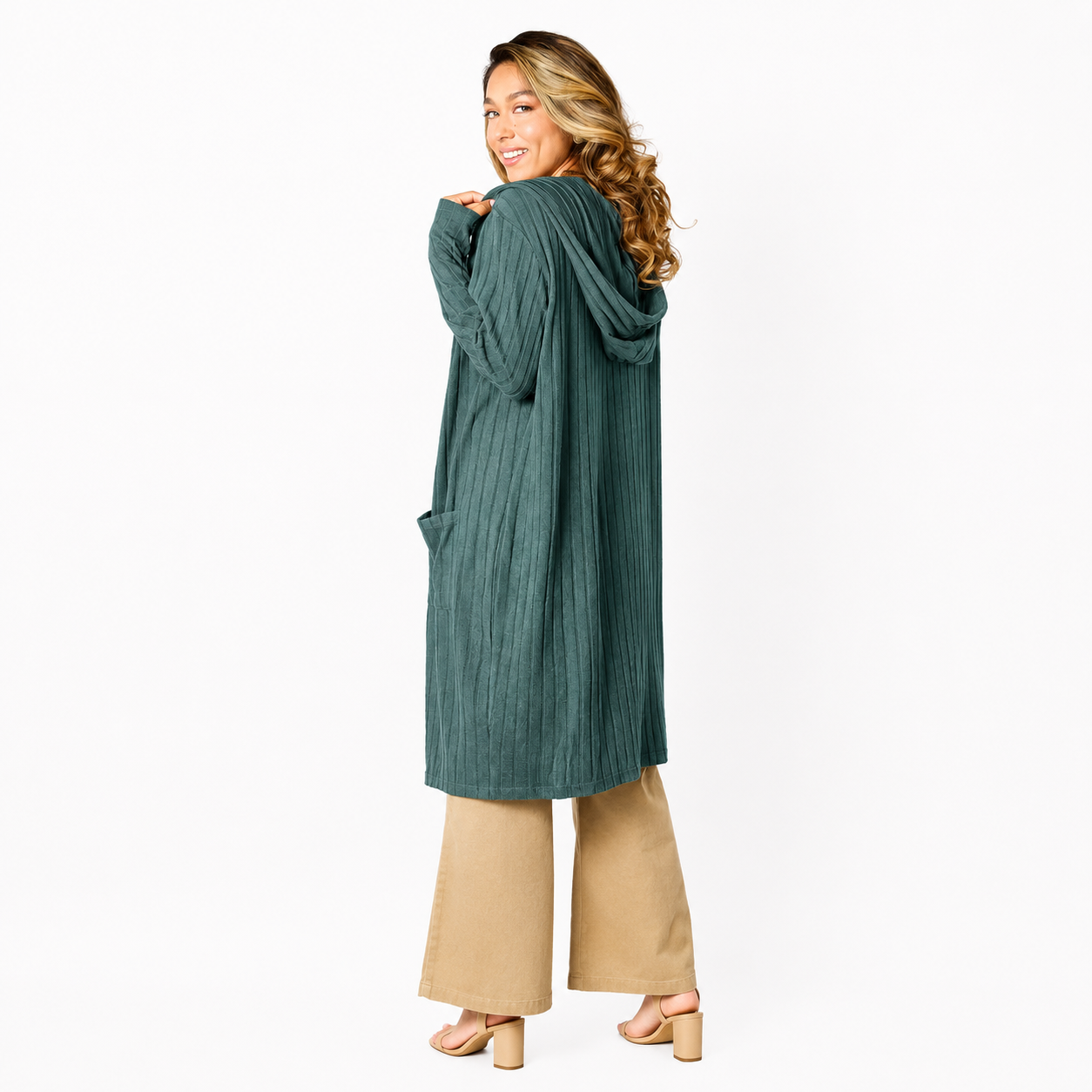 Damen Kapuzen-Cardigan in Langform | Bequeme Strickjacke mit Taschen