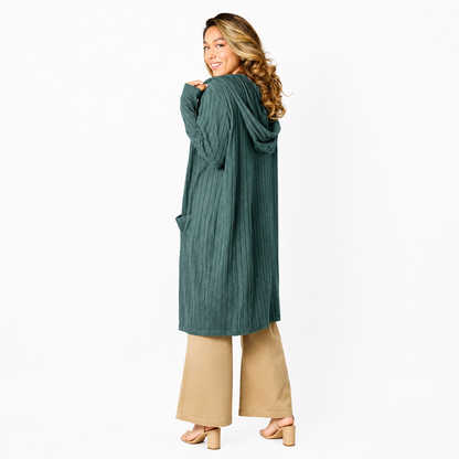 Damen Kapuzen-Cardigan in Langform | Bequeme Strickjacke mit Taschen
