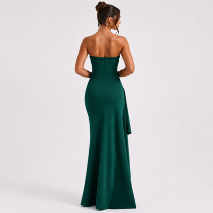 Damen Maxikleid Schulterfrei mit Hohem Beinschlitz | Elegantes Abendkleid