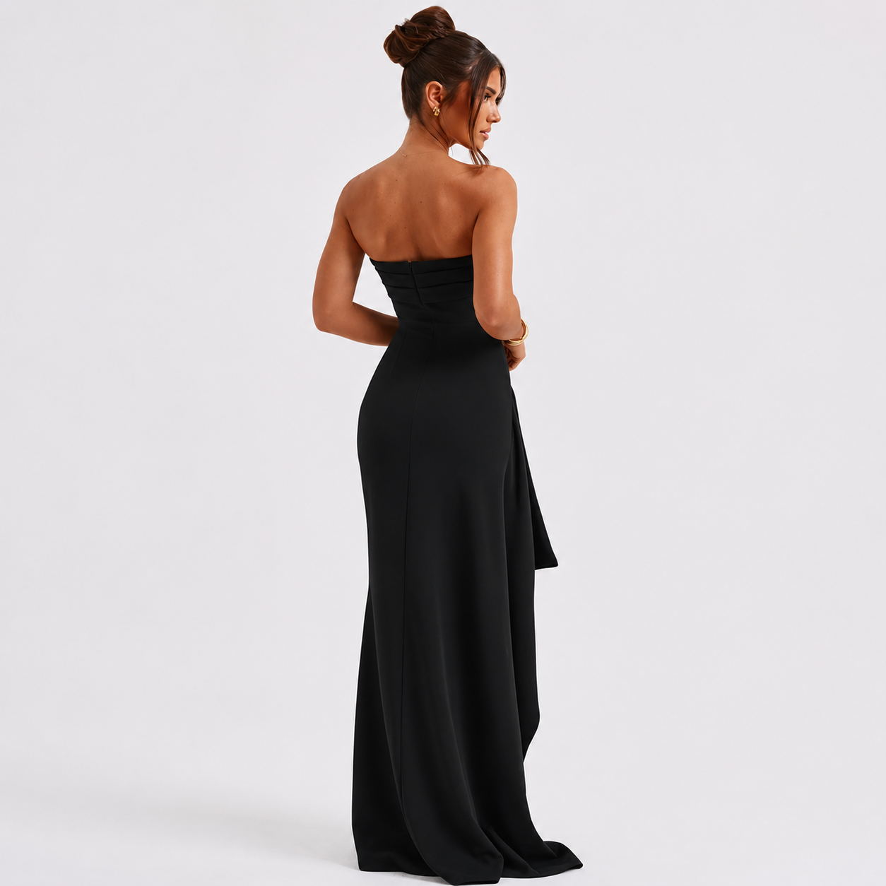 Damen Maxikleid Schulterfrei mit Hohem Beinschlitz | Elegantes Abendkleid