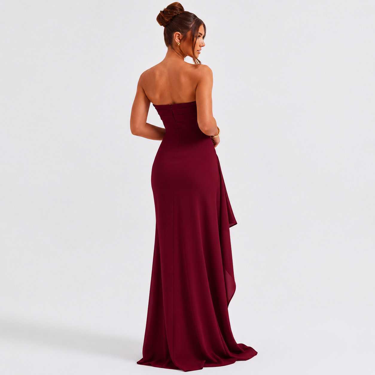 Damen Maxikleid Schulterfrei mit Hohem Beinschlitz | Elegantes Abendkleid