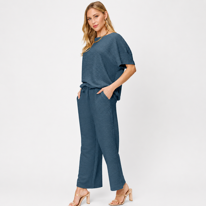Damen Zweiteiliges Struktur-Set | Oberteil und Weite Hose