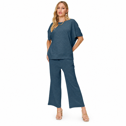 Damen Zweiteiliges Struktur-Set | Oberteil und Weite Hose