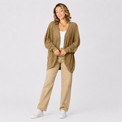 Damen Strick-Cardigan mit offener Vorderseite | Leichter Ripp-Cardigan