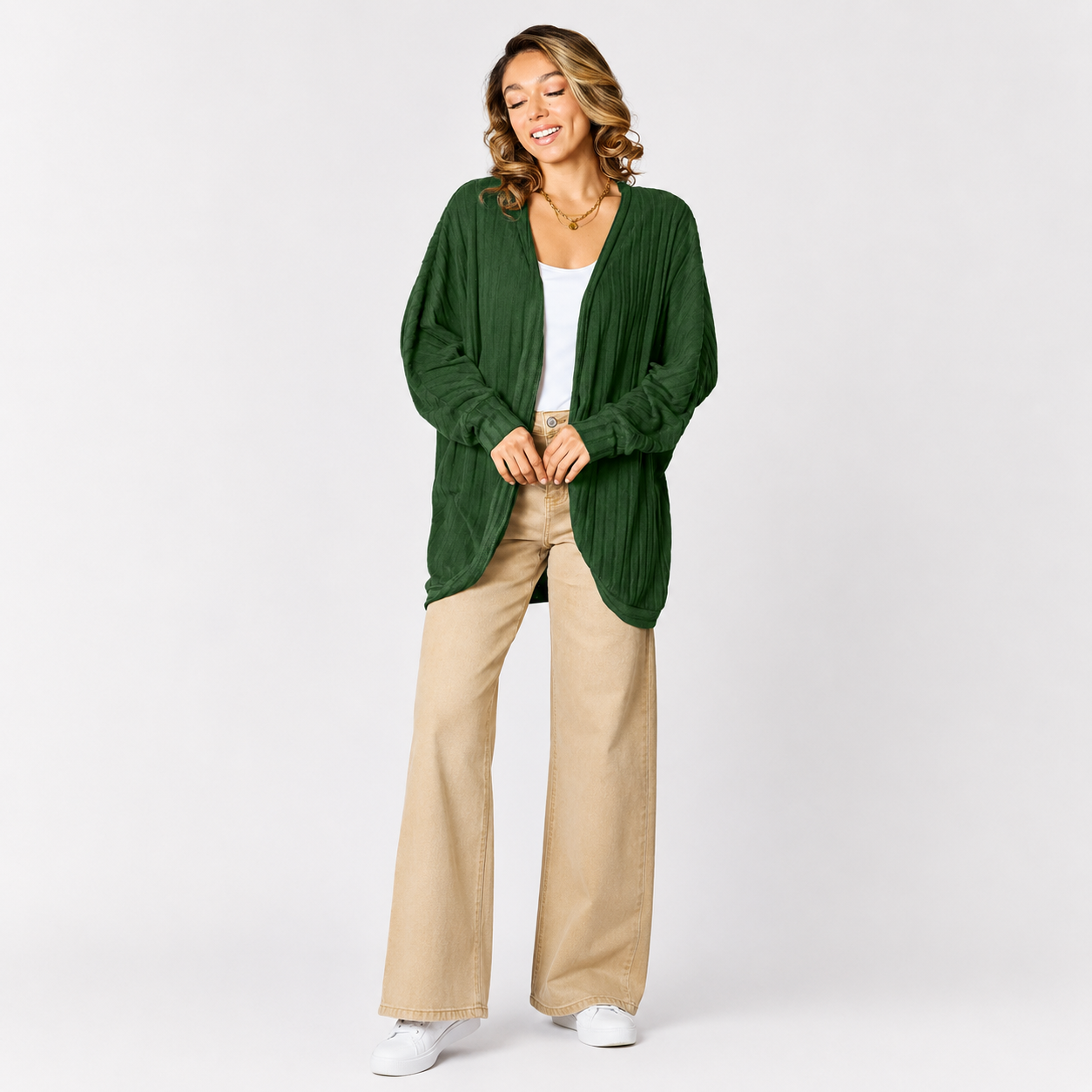 Damen Strick-Cardigan mit offener Vorderseite | Leichter Ripp-Cardigan