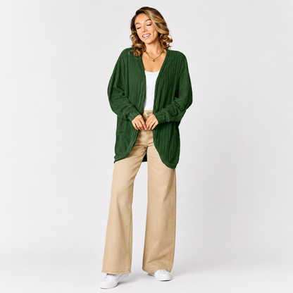 Damen Strick-Cardigan mit offener Vorderseite | Leichter Ripp-Cardigan