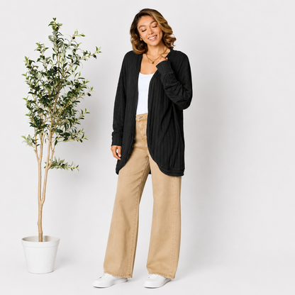 Damen Strick-Cardigan mit offener Vorderseite | Leichter Ripp-Cardigan