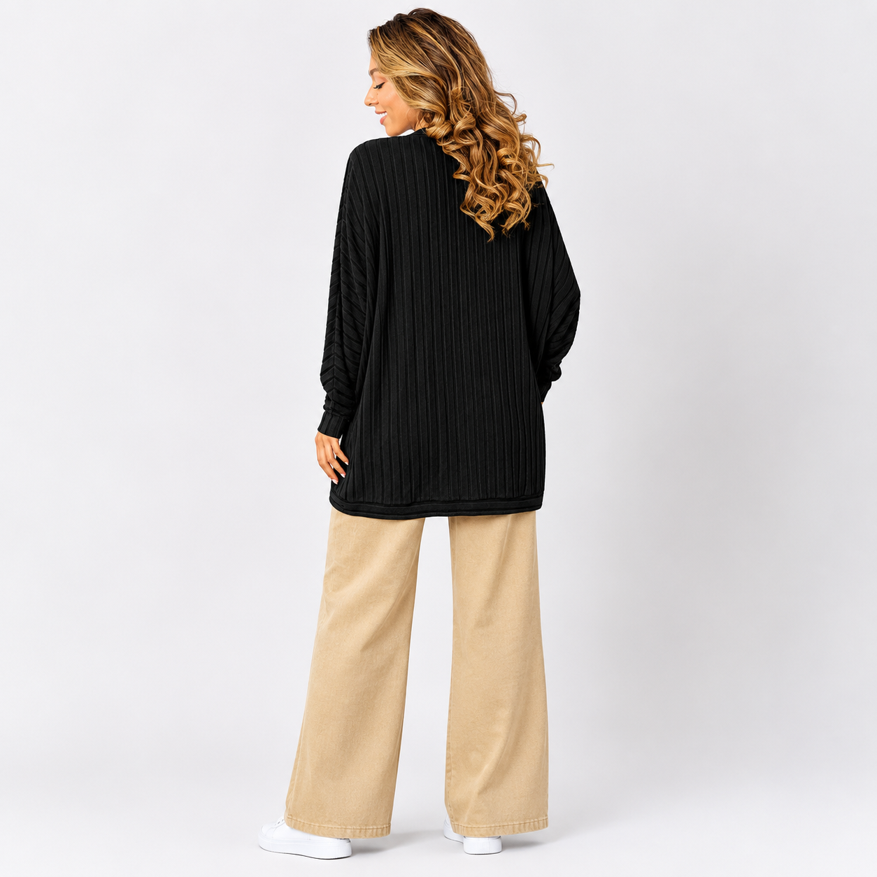 Damen Strick-Cardigan mit offener Vorderseite | Leichter Ripp-Cardigan