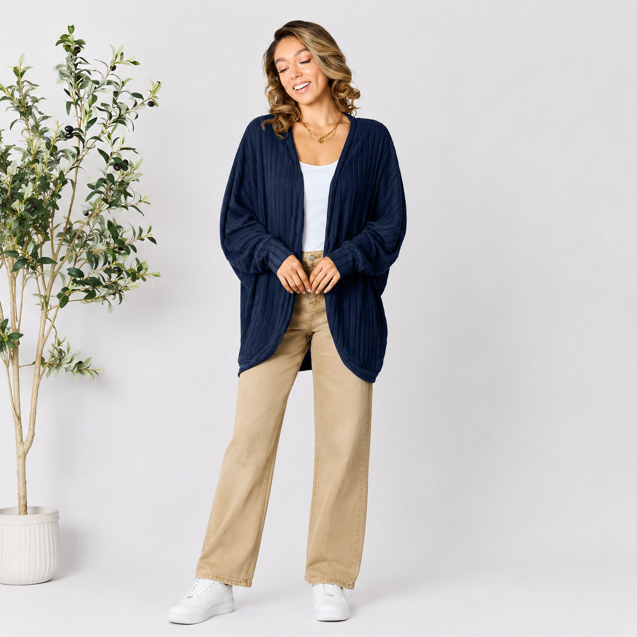 Damen Strick-Cardigan mit offener Vorderseite | Leichter Ripp-Cardigan