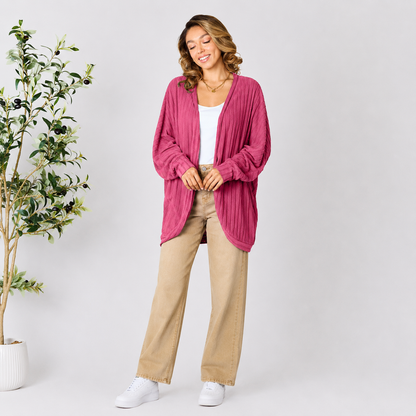 Damen Strick-Cardigan mit offener Vorderseite | Leichter Ripp-Cardigan