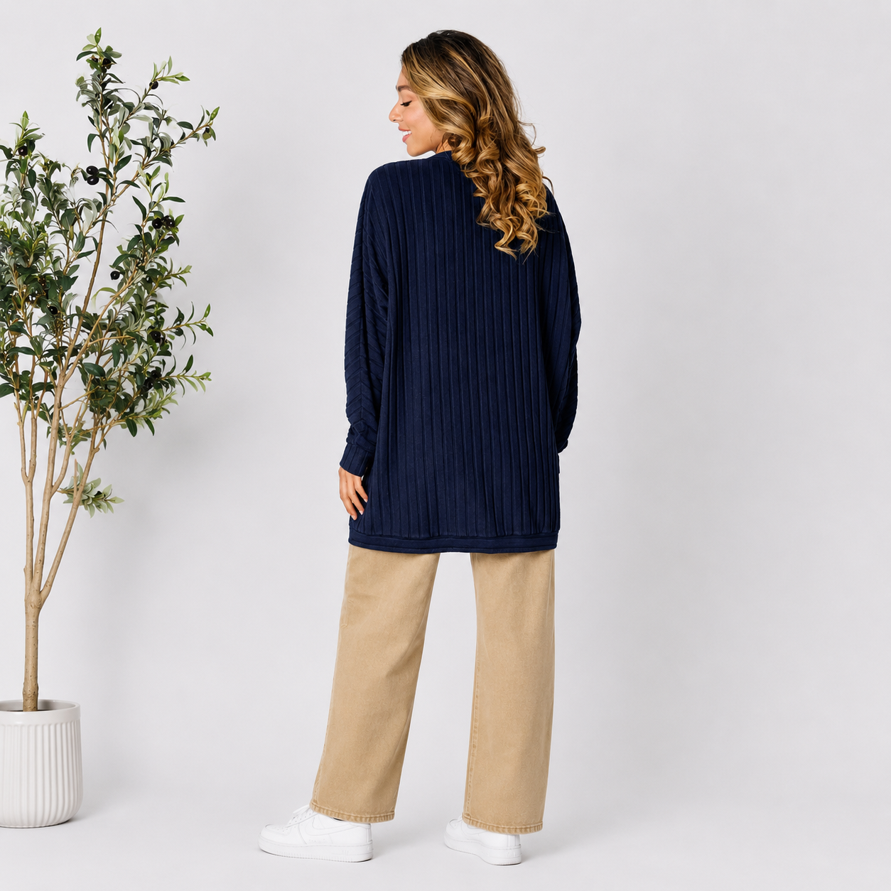 Damen Strick-Cardigan mit offener Vorderseite | Leichter Ripp-Cardigan