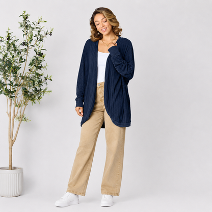 Damen Strick-Cardigan mit offener Vorderseite | Leichter Ripp-Cardigan