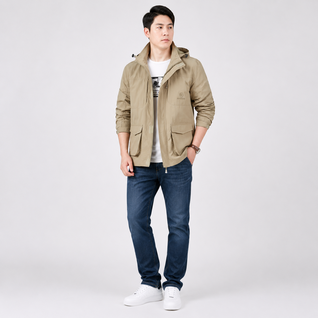 Herren Leichte Kapuzenjacke | Bequeme Freizeitjacke mit Reißverschluss