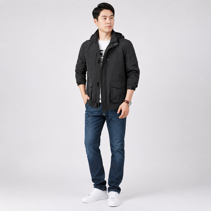 Herren Leichte Kapuzenjacke | Bequeme Freizeitjacke mit Reißverschluss